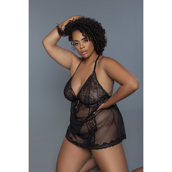 Lush Sleek Fetish Double Layer Ruffle Babydoll Lace Ribbon Back Halter Blouse